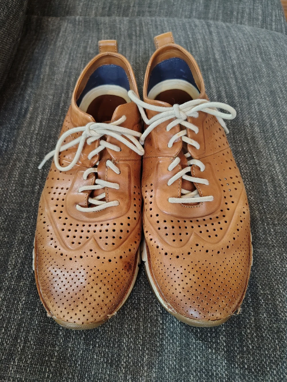 Cole Haan Men's Remastered Wingtip Oxford Perforated Leather Shoes - Tan Size 10